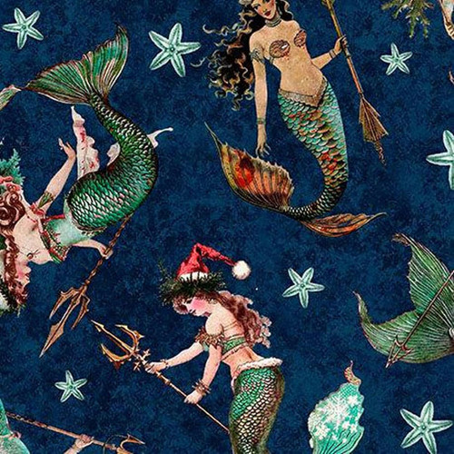 Quilting Treasures Fabrics Gotta Have It Novelties Navy Blue Mermaids