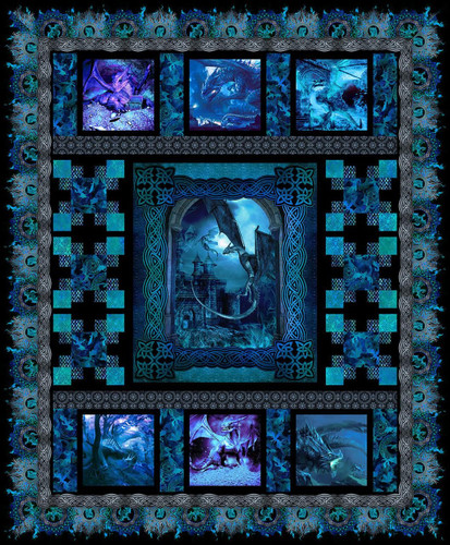 In The Beginning Fabrics Dragons Blue Fury Quilt Kit