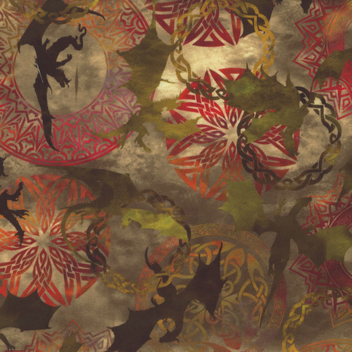 In The Beginning Fabrics Dragons - The Ancients Flying Dragons Moss