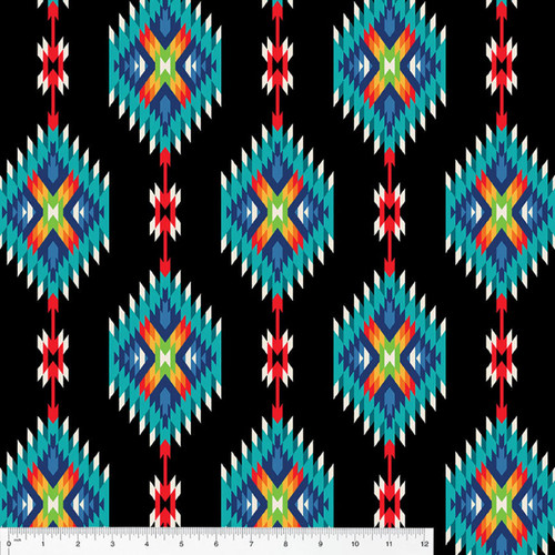 Windham Fabrics Winterfleece Prints Polar Fleece Black Sanctuary Turq Blue Squash Blossom