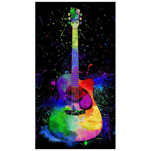 Timeless Treasures Fabrics Painted Guitar Bright Black Guitar Panel