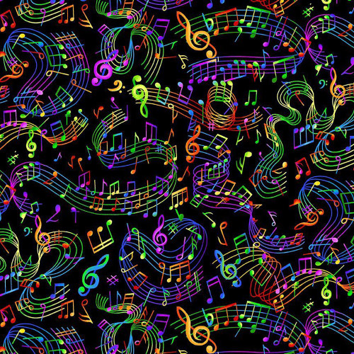 Timeless Treasures Fabrics Painted Guitar Blue Yellow Red Black Music Notes