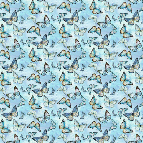 Timeless Treasures Fabrics Floral Whisper Sky Blue Butterflies in Flight