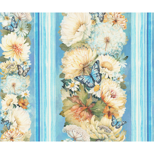 Timeless Treasures Fabrics Floral Forest Whisper Blue Flowers Butterflies 11 Inch Stripe