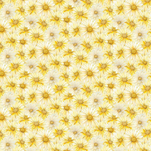 Timeless Treasures Fabrics Floral Forest Whisper Soft Yellow Packed Daisy Blooms Floral
