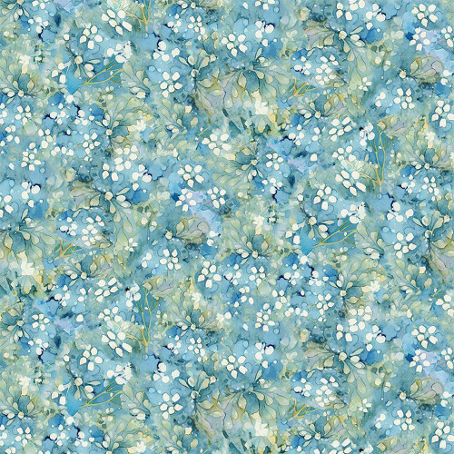 Timeless Treasures Fabrics Floral Forest Whisper Mineral Mist Blue Flowers and Foliage