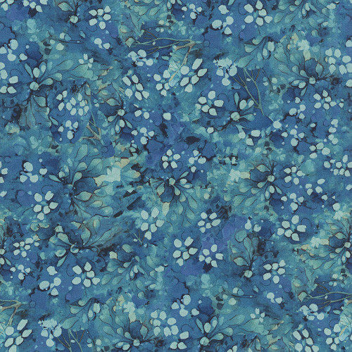 Timeless Treasures Fabrics Floral Forest Whisper Cobalt Teal Blue Flowers and Foliage