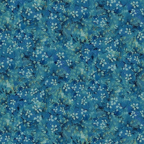 Timeless Treasures Fabrics Floral Forest Whisper Cobalt Teal Blue Flowers and Foliage