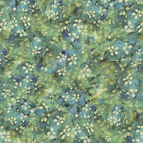 Timeless Treasures Fabrics Floral Forest Whisper Moss Green Blue Flowers and Foliage