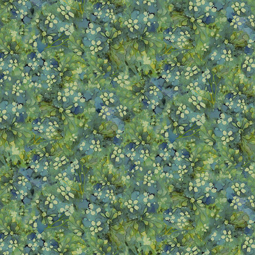 Timeless Treasures Fabrics Floral Forest Whisper Moss Green Blue Flowers and Foliage