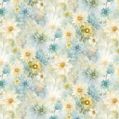 Timeless Treasures Fabrics Floral Forest Whisper Misty Blue Green Daisy Blooms Floral