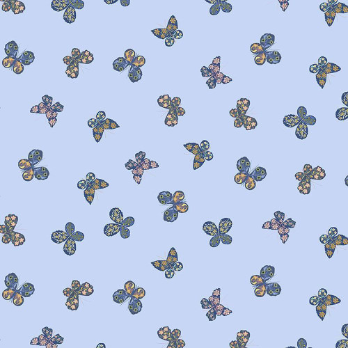 Dear Stella Designs Fabrics Float Like a Butterfly Cerulean Blue Floral Patchwork Butterflies