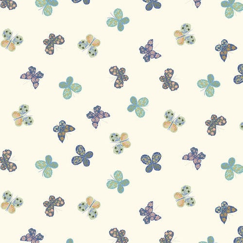 Dear Stella Designs Fabrics Float Like a Butterfly Egret Cream Floral Patchwork Butterflies