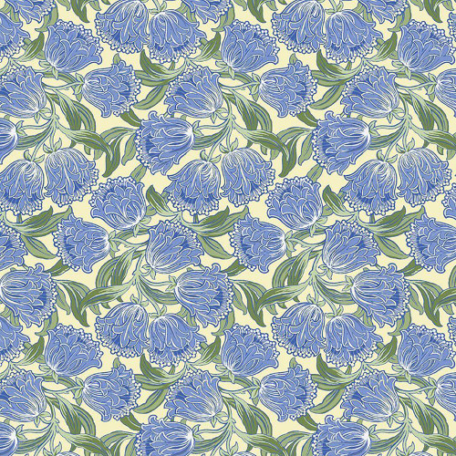 Dear Stella Designs Fabrics Float Like a Butterfly Aurora Blue Yellow Art Nouveau Tulips