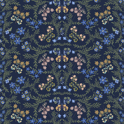 Dear Stella Designs Fabrics Float Like a Butterfly Midnight Blue Arts & Crafts Flower Hedge