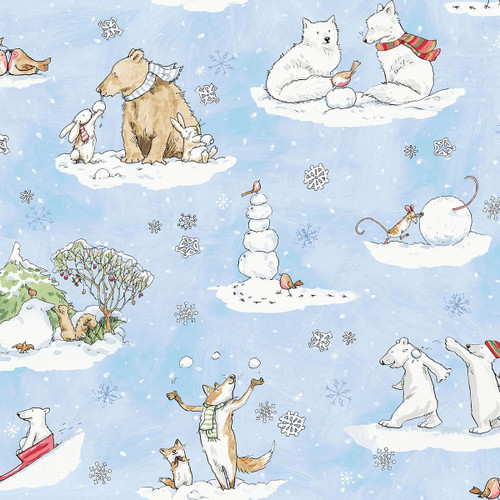 Clothworks Fabrics Anita Jeram Sky Blue Snowtime Toile