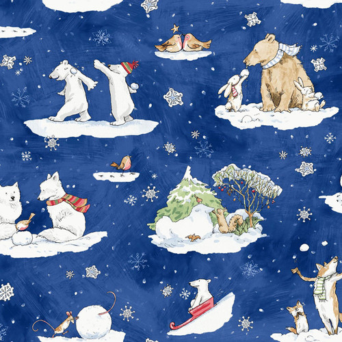 Clothworks Fabrics Anita Jeram Navy Blue Snowtime Toile