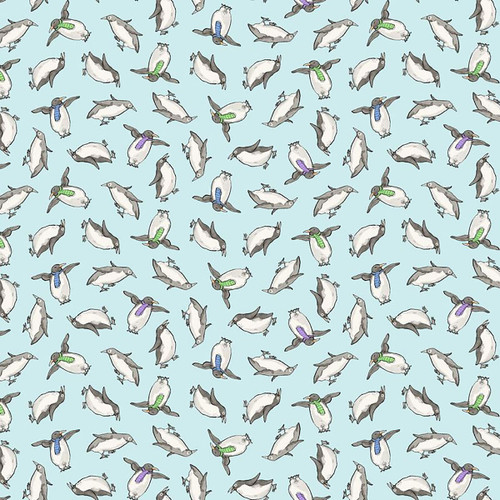 Clothworks Fabrics Anita Jeram Aqua Blue Snowtime Penguins