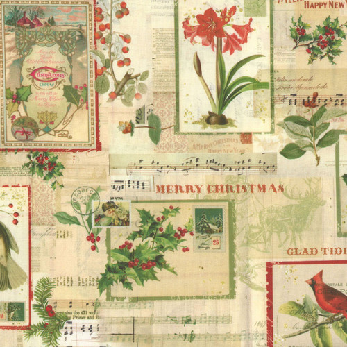 Clothworks Fabrics Katie Pertiet Cream Parchment Holiday Nostalgia Postcards
