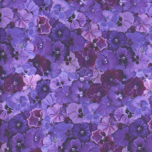 Clothworks Fabrics Cedar West Purple Bird Song Pansies
