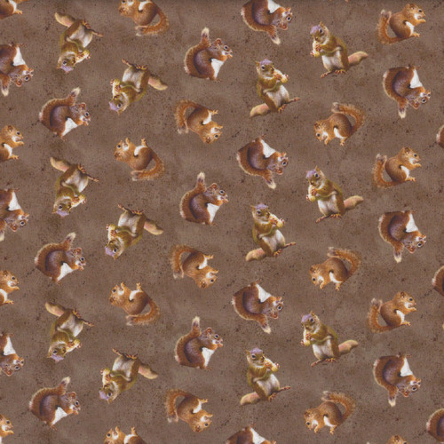 Clothworks Fabrics Acorn Brown The Secret Life of Squirrels Squirrels