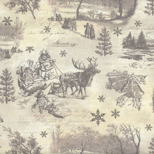 Clothworks Fabrics Katie Pertiet Grey Cream Holiday Nostalgia Toile