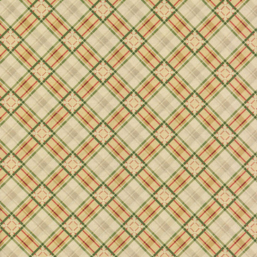Clothworks Fabrics Katie Pertiet Gold Red Cream Holiday Nostalgia Diagonal Plaid