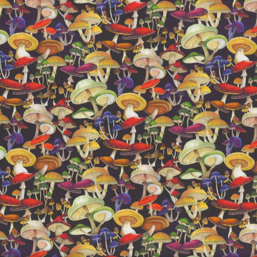 Clothworks Fabrics Cedar West Cream Red Purple Bird Song Mushrooms