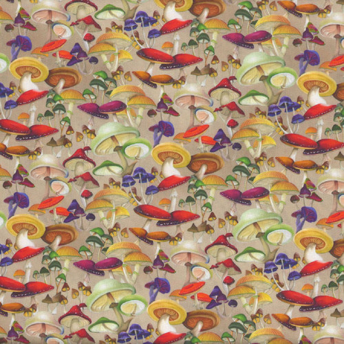 Clothworks Fabrics Cedar West Tan Red Purple Cream Bird Song Mushrooms