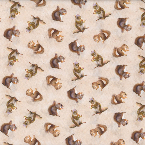 Clothworks Fabrics  Cream Brown The Secret Life of Squirrels Squirrels