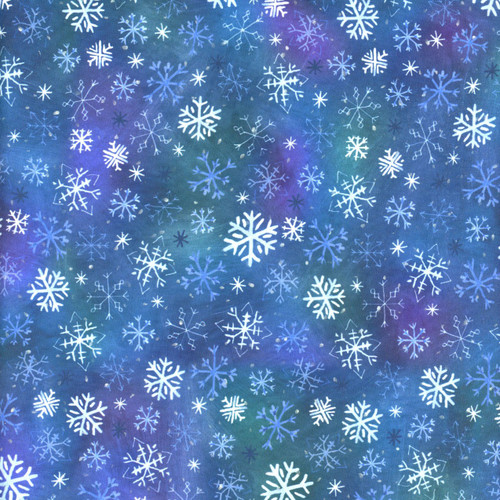 Clothworks Fabrics Anita Jeram Cream Blue Purple Snowtime Snowflakes