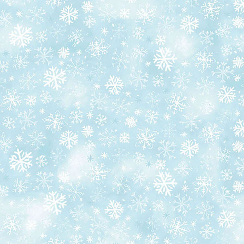 Clothworks Fabrics Anita Jeram Aqua Blue Snowtime Snowflakes