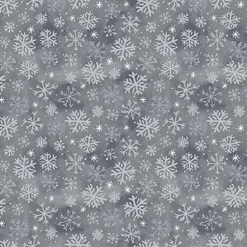 Clothworks Fabrics Anita Jeram Charcoal Grey Snowtime FLANNEL Snowflakes