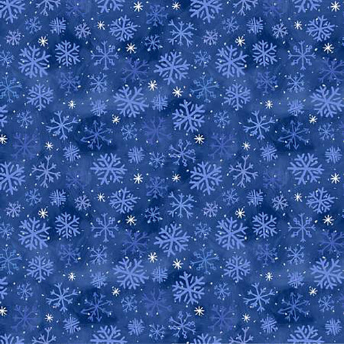 Clothworks Fabrics Anita Jeram Navy Blue Snowtime FLANNEL Snowflakes