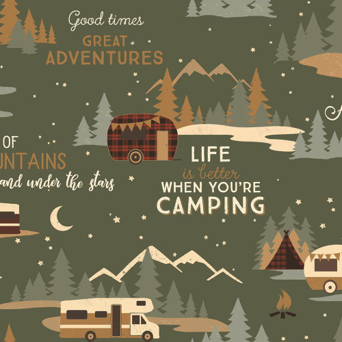 Clothworks Fabrics Dan DiPaolo Green Living The Dream Flannel Camping Scenes