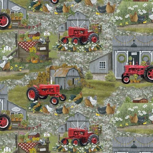 Benartex Fabrics Sykel Farmall Plank Green Red Farm Tractor Scenic