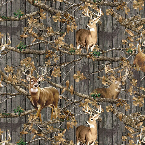 Benartex Fabrics Sykel RealTree Camo Camoflauge Charcoal Plank Deer