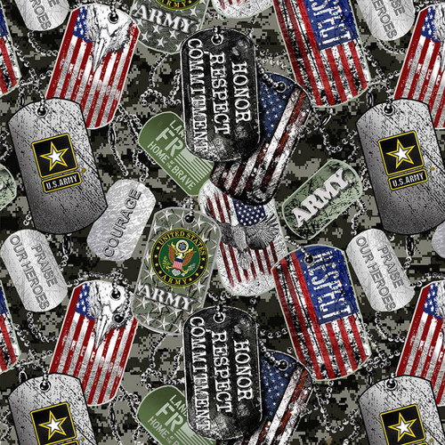 Benartex Fabrics Sykel Military Armed Services Army Dogtags All Over