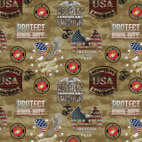 Benartex Fabrics Sykel Military Armed Services Marines Camo Flag All Over