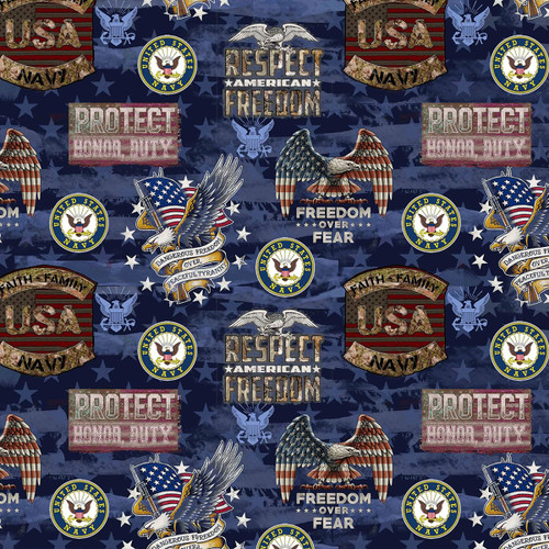 Benartex Fabrics Sykel Military Armed Services Navy Camo Flag Cream