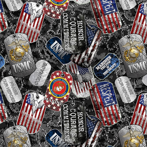 Benartex Fabrics Sykel Military Armed Services Marines Dogtags All Over