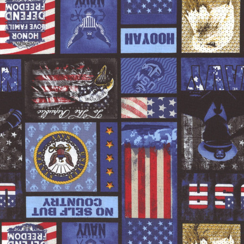 Benartex Fabrics Sykel Military Armed Services Navy Block All Over