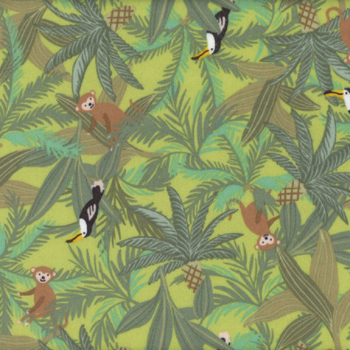 Windham Fabrics Whistler Studios King of the Jungle Flannel Bright Leaf Canopy Creatures