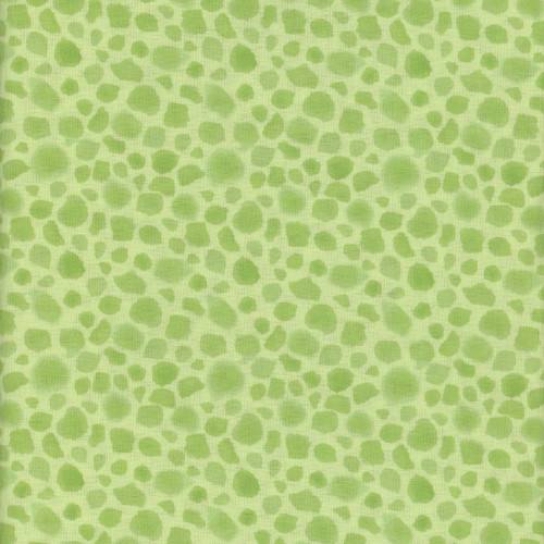 Windham Fabrics Whistler Studios King of the Jungle Soft Green First Spots, close-up of fabric with a pattern of irregular, soft green spots on a lighter green background.