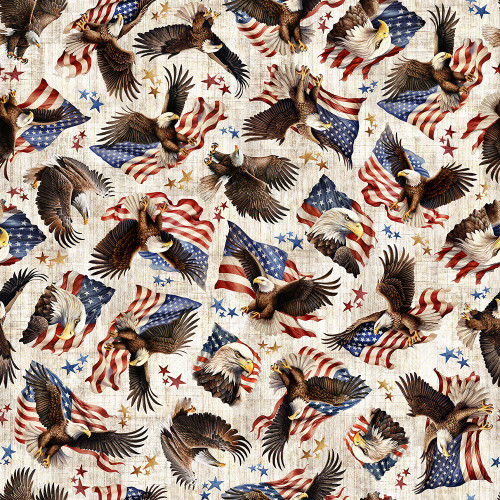 Quilting Treasures Fabrics 1776 by Dan Morris Cream American Flag Eagle