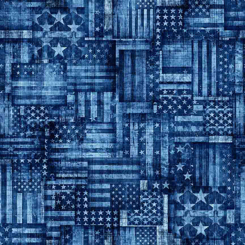 Quilting Treasures Fabrics 1776 by Dan Morris Blue Tonal American Flag Patchwork