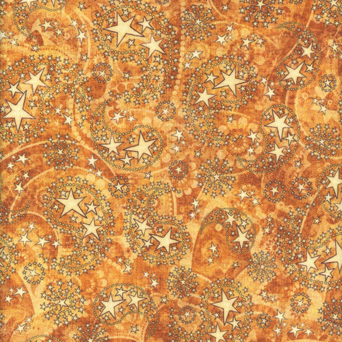 Quilting Treasures Fabrics 1776 by Dan Morris Yellow Gold Paisley Stars, a fabric with a detailed pattern of gold paisleys and white stars on a yellow gold background.