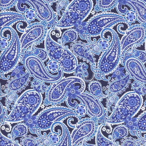 Henry Glass Fabrics Blueprints Royal Blue Paisley