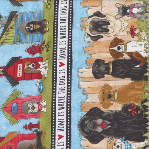 Henry Glass Fabrics Home is Where the Dog Is II The Whole Country Caboodle Blue Border Stripe