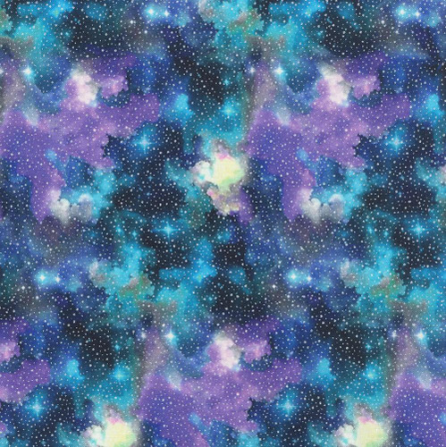 Benartex Fabrics Celestial Skies Skyline Studio Blue Purple Light Show Sky, a vibrant galaxy-themed fabric featuring a colorful, starry night sky design with stars and nebulae in shades of blue, purple, and light yellow. Benartex Fabrics Celestial Skies Skyline Studio Blue Purple Light Show Sky, a vibrant galaxy-themed fabric featuring a colorful, starry night sky design with stars and nebulae in shades of blue, purple, and light yellow.